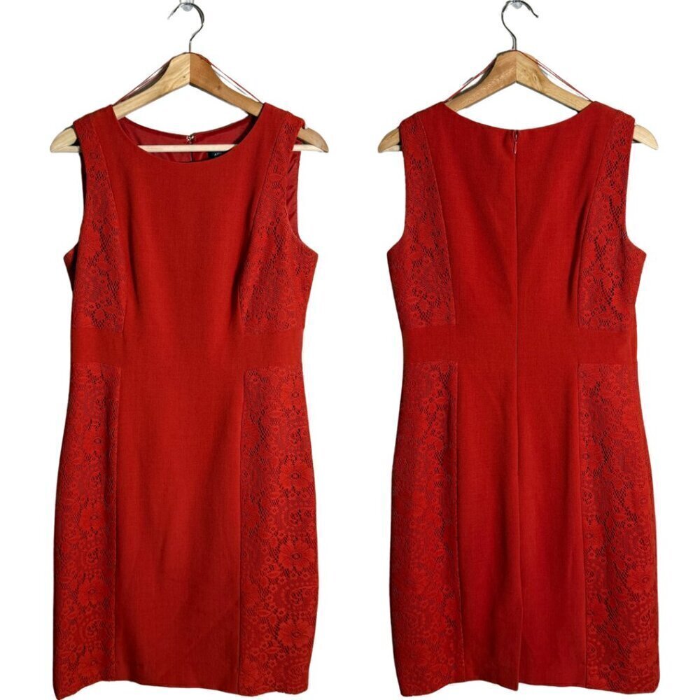 Adrianna Papell Sleeveless Lace Trim Sheath Cocktail Mini Dress Women's 8 Orange